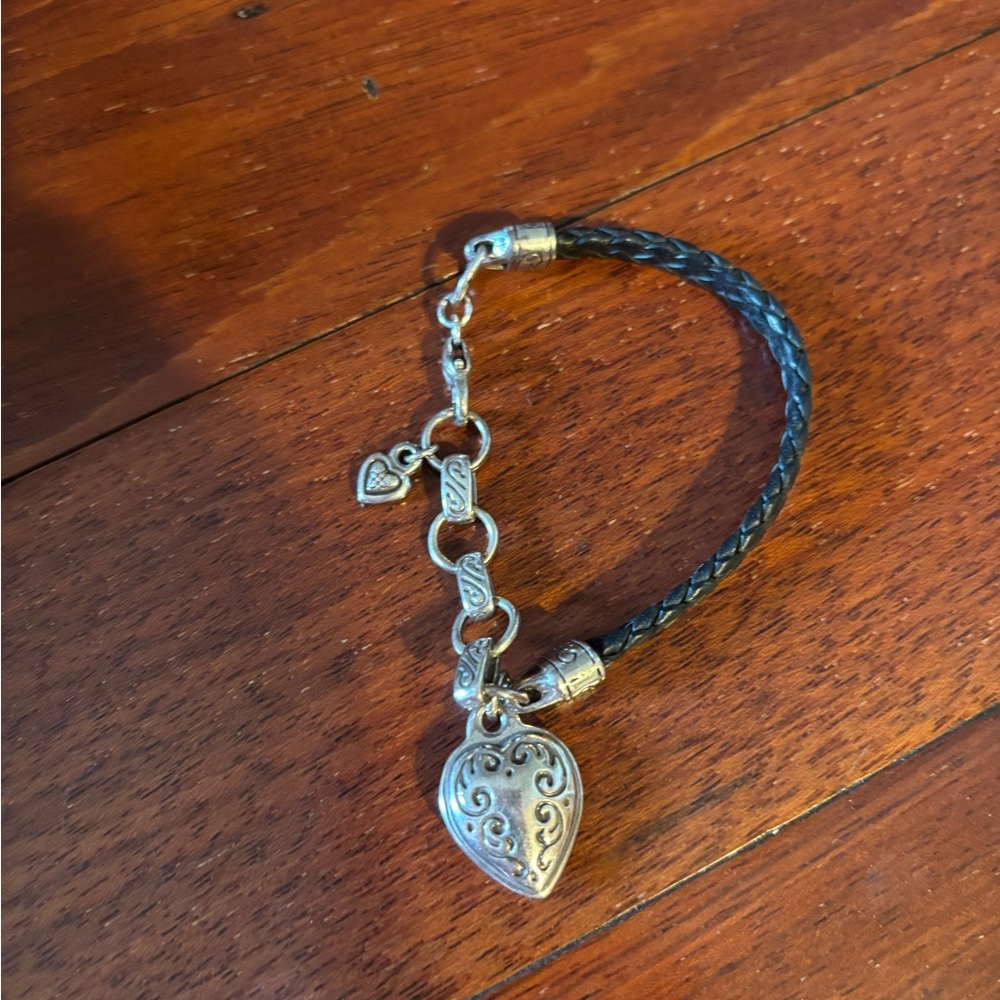 Brighton Silver Heart Charm & Leather strap Bracelet